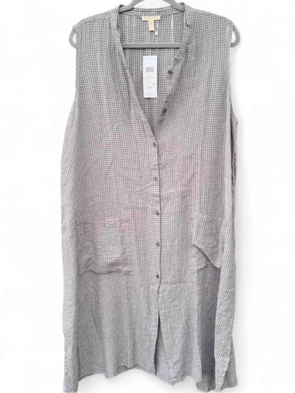 Eileen Fisher Sleeveless Check Midi Dress in Light Grey